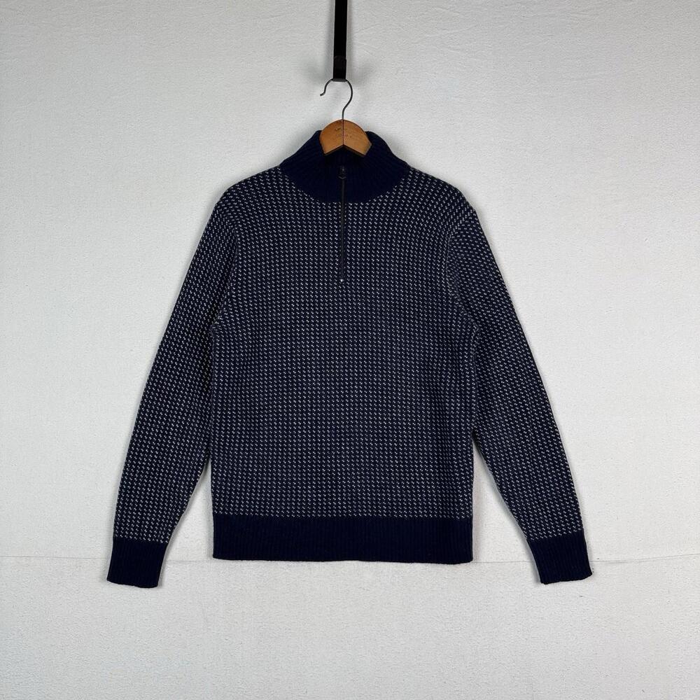 J. Crew Birdseye‎ Quarter-Zip Sweater Merino Wool Navy Blue Men’s Size Medium